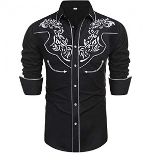 Daupanzees Men's Long Sleeve Embroidered Shirts Slim Fit Casual Button Down Shirt
