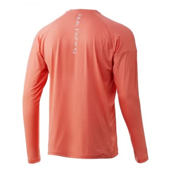 Huk Men's Pursuit Vented Long Sleeve Shirt | Long Sleeve Performance Fishing Shirt With +30 UPF Sun Protection Fusion Coral Extra Large