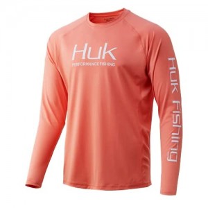 Huk Men's Pursuit Vented Long Sleeve Shirt | Long Sleeve Performance Fishing Shirt With +30 UPF Sun Protection  Fusion Coral  XX-Large