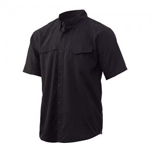 HUK Men's Tide Point Short Sleeve Shirt | Performance Button Down Black Large