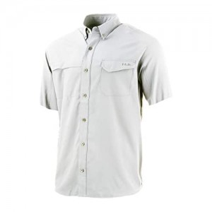 HUK Men's Tide Point Short Sleeve Shirt | Performance Button Down  White  Large