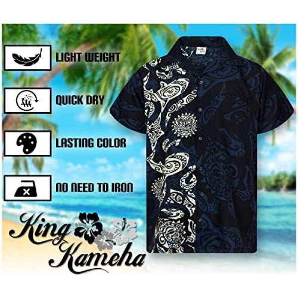 King Kameha Hawaiian Shirt for Men Funky Casual Button Down Very Loud Shortsleeve Unisex Maori Wedding Print