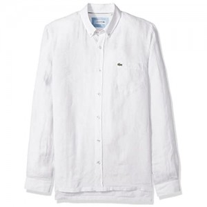 Lacoste Men's Long Sleeve Solid Linen Button Down Collar Reg Fit Woven Shirt