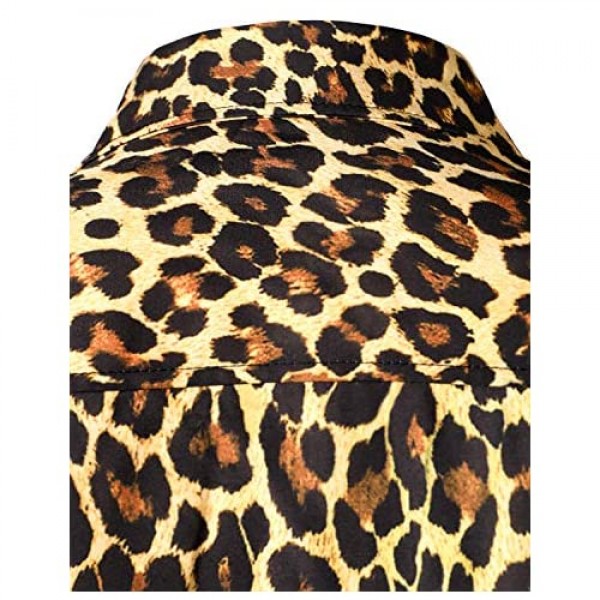 LucMatton Men's Hipster Short Sleeve Button Down Leopard Print Shirt for Club Rock Party