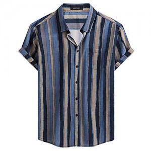 MCEDAR Mens Casual Short Sleeve Button Up Vintage Summer Hawaiian Beach Vacation Shirts (Size S-5XL Big and Tall)