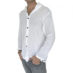Men's Hoodie Button Down Hippie Shirts Beach 100% Soft Cotton Top Yoga Shirt