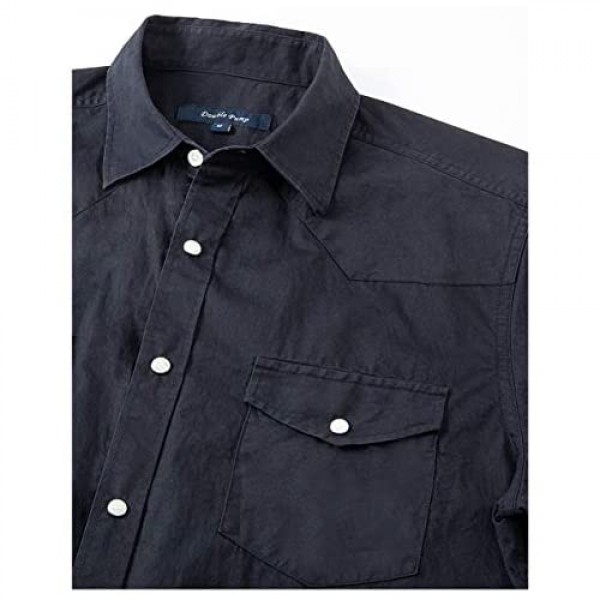 Mens Short Sleeve Western Shirts with Pearl Snap Button Up Casual Regular Fit Plaid Shirts