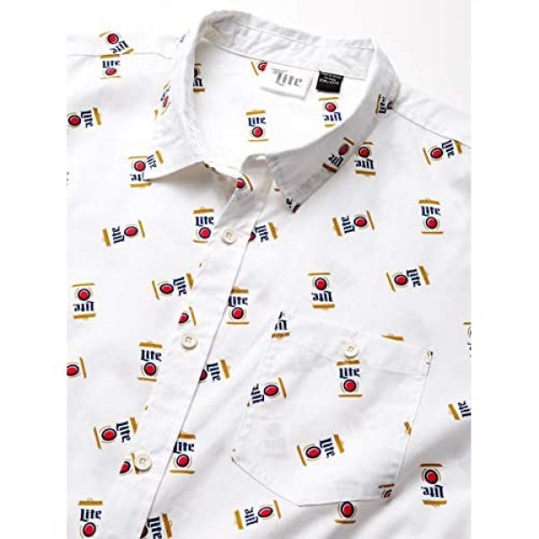 Miller Men's Can Button Up Woven Shirt with Logo Pattern