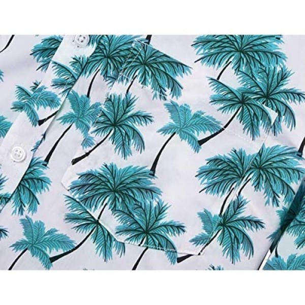 NUTEXROL Mens Hawaiian Shirts Standard-Fit Cotton/Polyester Palm Tree Printed Beach Wear