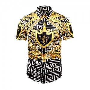 PIZOFF Men's Short Sleeve Luxury Print Dress Shirt