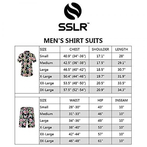 SSLR Mens Hawaiian Shirt Suits Short Sleeve Hawaiian Outfits for Men 2 Piece Sets