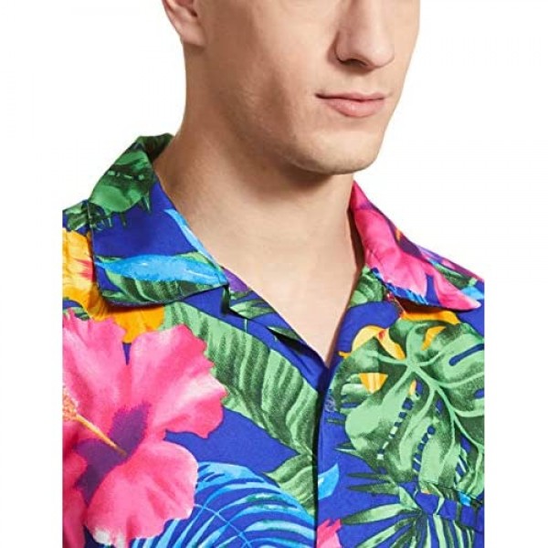 Stylore Men's Hawaiian Shirt Short-Sleeves Front Pocket Big Hibiscus