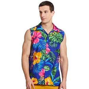 Stylore Men's Hawaiian Shirt Short-Sleeves Front Pocket Big Hibiscus