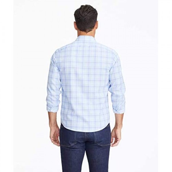 UNTUCKit Pinord - Untucked Shirt for Men Long Sleeve Light Blue Check