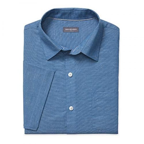 Van Heusen Men's Air Short Sleeve Button Down Poly Rayon Grid Shirt