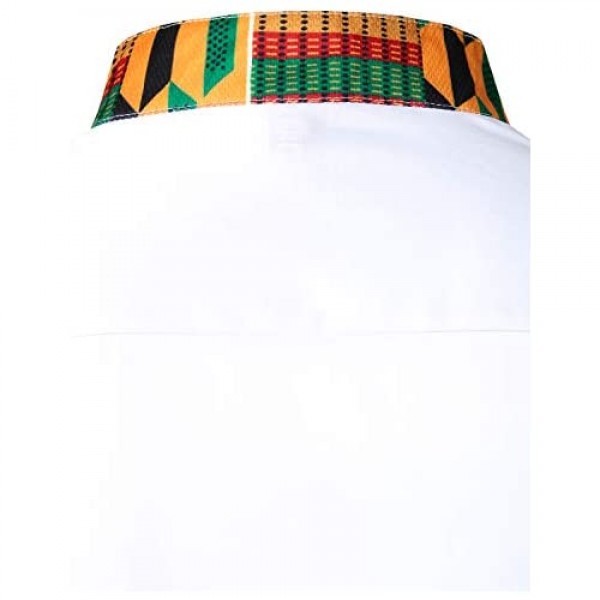 ZEROYAA Men's Hipster African Tribal Graphic Patchwork Design Slim Fit Long Sleeve Button up Mandarin Collar Shirts