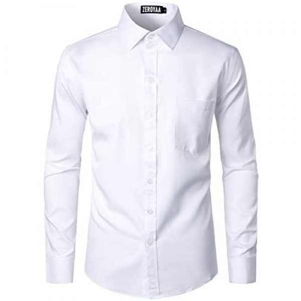 ZEROYAA Men's Urban Stylish Casual Business Slim Fit Long Sleeve Button Up Dress Shirt with Pocket